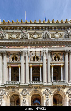 Palais or Opera Garnier & The National Academy of Music at dusk in Paris, France. It is a 1979-seat opera house, which was built from 1861 to 1875 for Stock Photo