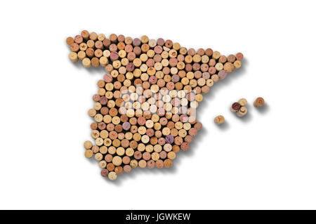 Wine-producing countries - maps from wine corks. Map of Spain on white background. Stock Photo
