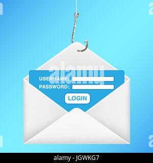 fishing hook phishing email username password login Stock Vector