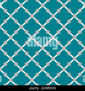 Flowers background, seamless pattern, dark aquamarine color. Geometric grid with flowers Stock Photo