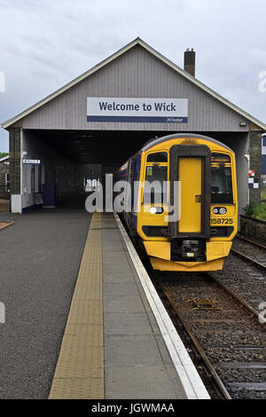 wick railway station;scotrail;class 158 dmu;train;wick;caithness Stock Photo