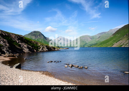 View over Wast water towards Wasdale Head with Great Gable and Yewbarrow, Lake District, England Stock Photo