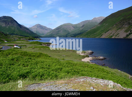 View over Wast water towards Wasdale Head with Great Gable and Yewbarrow, Lake District, England Stock Photo