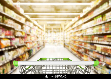 Abstract blurred photo of store with trolley in department store bokeh background Stock Photo