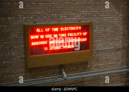 A red neon sign on the wall in EBR-1, close to Arco, Idaho Stock Photo