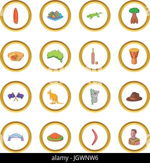 Australia travel icons circle Stock Vector