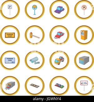 Parking items icons circle Stock Vector