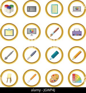 Drawing and painting tool icons circle Stock Vector