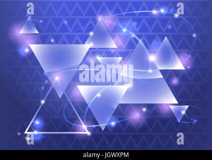 Abstract triangle background with bokeh and flares. Vector illustration. Stock Vector