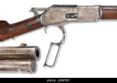 Antique Cowboy 1876  lever action  45-60 cowboy rifle with room for your type. Stock Photo