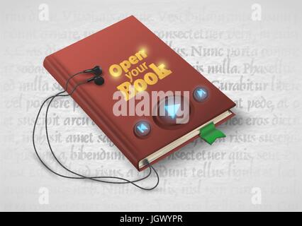 Concept of audio book with headphones, vector illustration Stock Vector