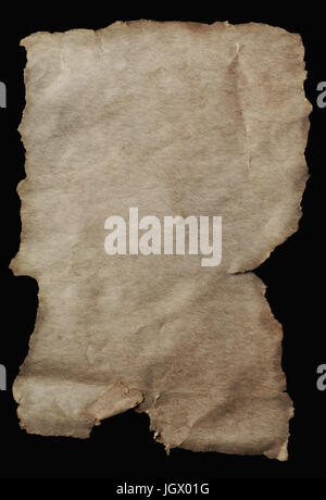Blank paper with torn edges, aged and weathered for ancient parchment scroll effect. Stock Photo