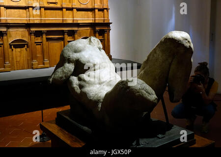 Florence, Italy. 11th Jul, 2017. Restored  River God of Michelangelo Buonarroti, the restoration was made by the Opificio delle Pietre Dure in Florence 11/07/2017 Florence Italy Credit: IPA/Alamy Live News Stock Photo