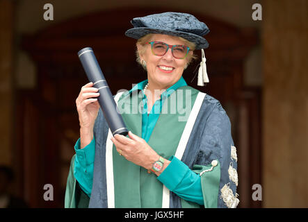 Edinburgh, UK. 11th Jul, 2017. Bake-Off judge installed as university chancellor and Hollywood film producer awarded honorary degree. PICTURED Prue Leith, novelist, businesswoman, food writer, restaurateur, campaigner and TV presenter, takes over the role of Chancellor of the University from entrepreneur Sir Tom Farmer, who served as Founding Chancellor of QMU from 2007 to 2016. Credit: sandy young/Alamy Live News Stock Photo