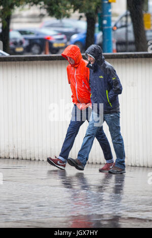 Cardiff, Wales, UK. 11th July, 2017. After a day of grey skies, rain fell heavily in Cardiff, today 11th July 2017. The rain is forecast to remain heavy for the rest of the evening and into the night. Credit: Chris Stevenson/Alamy Live News Stock Photo