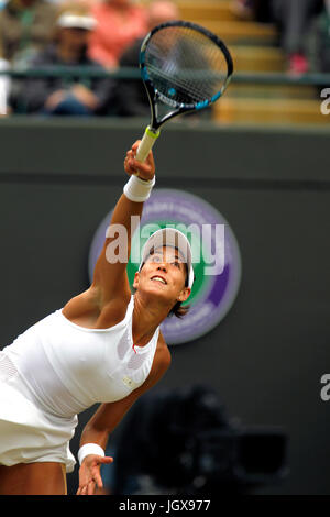 London, UK. 11th July, 2017.  Garbine Muguruza of Spain during her quarter final match against Svetlana Kusnetsova of Russia on Tuesday at Wimbledon. Muguruza won to advance to the semi finals Credit: Adam Stoltman/Alamy Live News Stock Photo