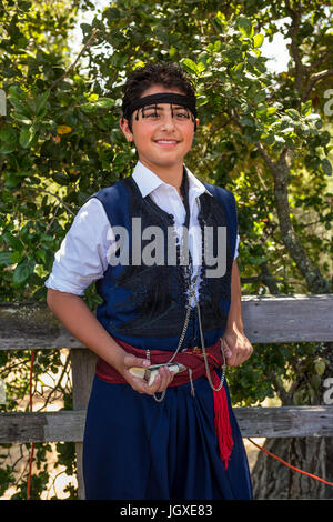 1, one, Greek-American boy, portrait, Greek folk dancer, traditional costume, Marin Greek Festival, city of Novato, Marin County, California Stock Photo