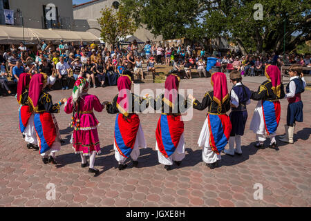 Greek-American girls and boys, Greek folk dancers, dancing, Greek dance, Marin Greek Festival, city of Novato, Marin County, California Stock Photo