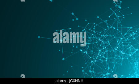 Abstract connected dots on bright blue background. Technology concept. 3d rendering Stock Photo