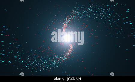 Opening intro Flash light, Lens flare, Red and blue particles. 3d render Stock Photo
