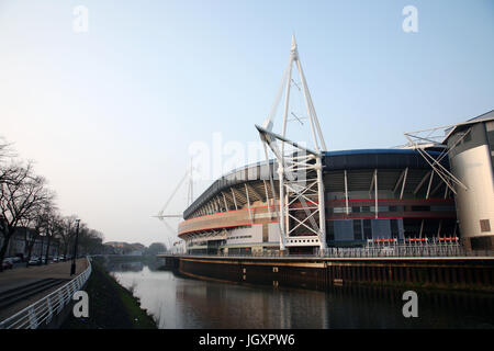 Cardiff, UK - March 27, 2011: Outside view of the Cardiff's Millennium Stadium. The stadium opened in 1999 and now it is the home of the Wales nationa Stock Photo