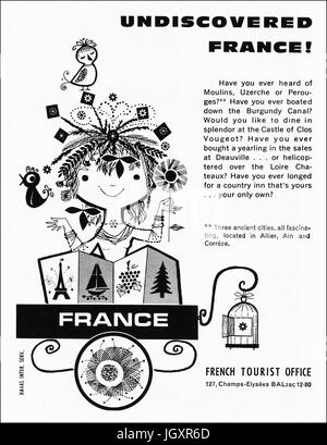 1960s advertisement advertising holidays in France by French Tourist Office in old vintage magazine dated 5th December 1960 Stock Photo