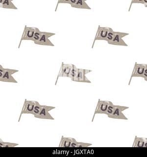 Hand drawn vintage pennant flags seamless. Retro roughen style pattern. USA sign. Easy to change color. Stock vector illustration isolated on white. Stock Vector