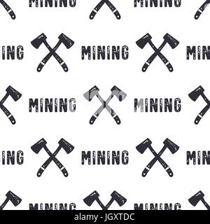 Hand drawn Mining seamless background. Can be used as classicd esignation - gold, silver mining etc. Or modern - Bitcoin or another Cryptocurrency. Monochrome style pattern. Stock vector Stock Vector