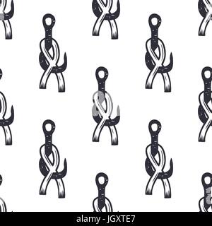 Vintage hand drawn fishing hook pattern design. Seamless wallpaper. Monochrome retro design. Vector illustration. Use for fabric printing, web projects, t-shirts. Stock Vector