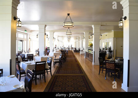 YELLOWSTONE NATIONAL PARK, WYOMING - JUNE 25, 21017: The Lake Hotel Dining Room. The oldest and finest accommodation in the park is celebrating its 12 Stock Photo