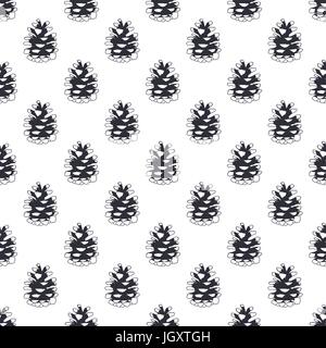 Vintage hand drawn pine cone pattern design. Pinecone seamless wallpaper. Monochrome retro design. Vector illustration. Use for fabric printing, web projects, t-shirts. Stock Vector