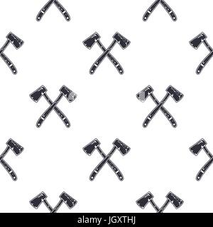 Vintage hand drawn crossed axes shape seamless. Retro monochrome lumberjack or mining pattern. Can be used for t shirts, prints, logotype, badges, icons and other identity. Stock vector Stock Vector
