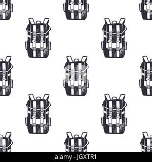 Vintage hand drawn backpacks seamless pattern. Monochrome design for fabric prints, t shirts and others identity. Stock vector Stock Vector