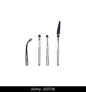 Vintage hand drawn different matches shapes in monochrome. Adventure icon, pictogram. Camping hipster survival style. Stock vector isolated on white background Stock Vector