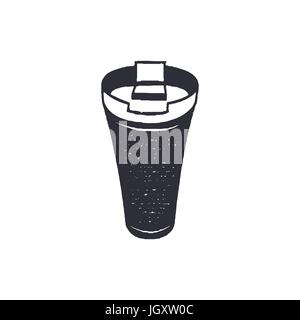 Monochrome thermo cup shape, icon. Vintage hand drawn design. Stock vector isolated on white background Stock Vector