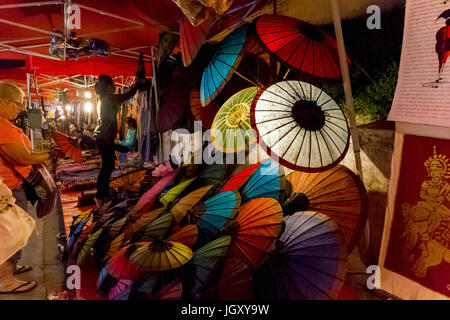 Luang Prabang Night Market. Paper umbrellas. Stock Photo