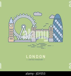 Line Icon style London city flat vector illustration Stock Vector