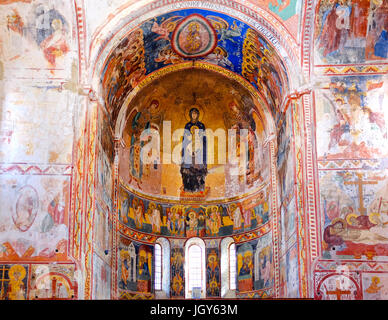 Mosaic and mural in the apse depicting Theotokos, Archangels Michael and Gabriel in the Church of Virgin the Blessed, Gelati monastery, Kutaisi, Georg Stock Photo