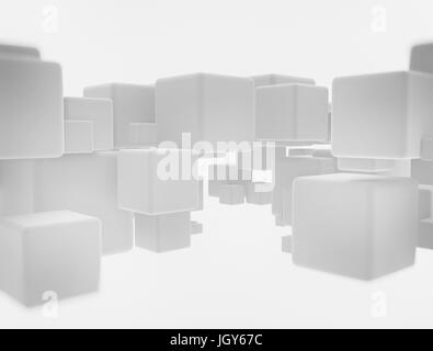 Abstract geometry white flying cubes Stock Photo