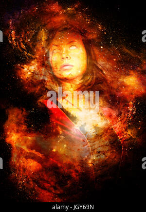 Woman eye and cosmic space, with light circle. blue color Stock Photo ...