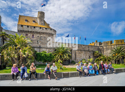 France, Brittany, Saint-Malo, harbourside rampards at Chateau Gaillard Stock Photo