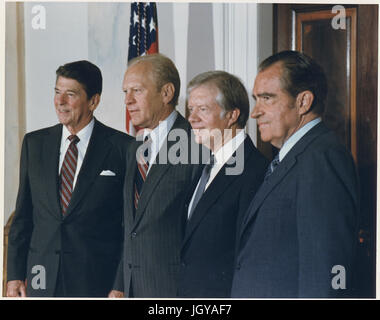 Four Presidents posing for a portrait prior to leaving for Egypt and Sadat's Funeral Stock Photo