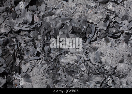 A pile of ashes remain after burning financial papers. Stock Photo