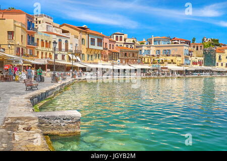 Venetian harbour of Chania old town, Crete Island, Greece Stock Photo