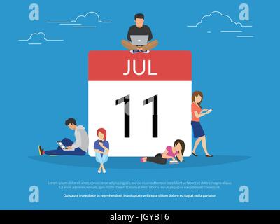 Calendar symbol with people concept flat vector illustration Stock Vector