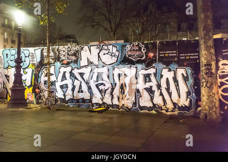 No pasaran graff. Spontaneous homage at the victims of the terrorist attacks in Paris the 13th of november 2015. Stock Photo