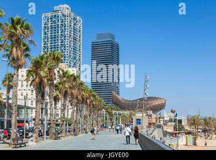 Barcelona Catalunya Platja de la Barceloneta promenade and beach Passeig maritim Barcelona spain eu europe Catalonia Stock Photo