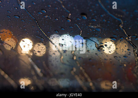 raindrops on car glass in the raining day, rain stain Stock Photo