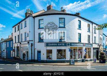 A traditional curved town centre building at the the junction of Fountain Street and King Street Ulverston Cumbria Stock Photo