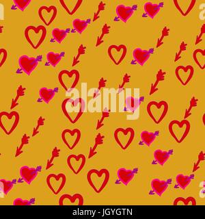 Valentine Day seamless pattern of the heart symbol, arrow, and wounded heart. Cupid Hunt. Stock Vector